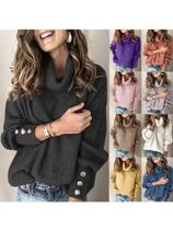 Solid Color Casual High Neck Sweater Womens Loose Oversize