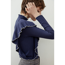  Okerei niche design sense ruffle long-sleeved T-shirt worn outside and inside with small turtleneck bottoming shirt top womens early spring