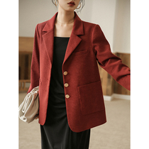  Okorui fashionable French retro~red casual small suit jacket loose suit female Korean spring 2021
