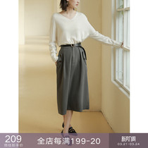 Eurocan Art Gallery Temperament ~ Washed Cotton Windcoat Type Tooling Half Body Dress High Waist A Character Dress Medium Long