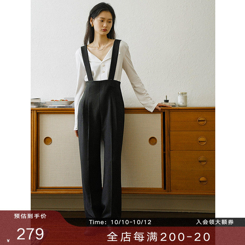 Ou Ke Rui Black high-waisted baby bag pants drape loose casual pants show thin wide-leg one-piece trousers women's autumn and winter