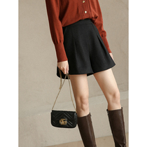 Ou Rui ◆ 60% wool ~ high waist loose Bud shorts thin black Gray wide leg pants children Winter