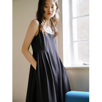 Eurocan Reef-style retro black sleeveless U leading square collar harness vest long skirt Herbenwind dress Womens summer