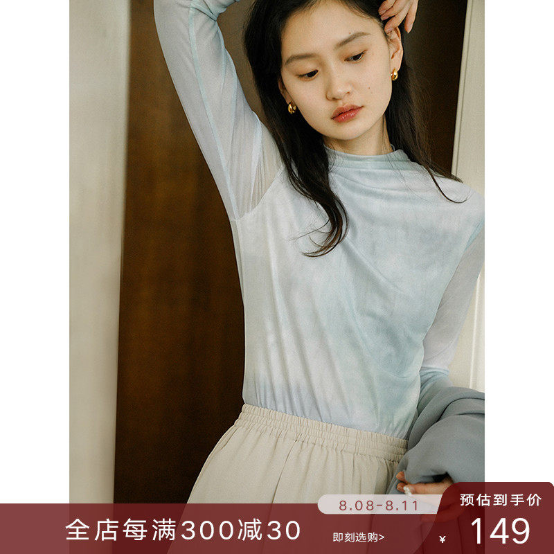 Okoli Gradual design sensation long sleeve bottom T - shirt wearing a mesh French superior-sense sweater