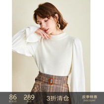  Anti-season clearance) Wool retro half-turtleneck horn sleeve pullover bottoming sweater sweater women early spring 2021