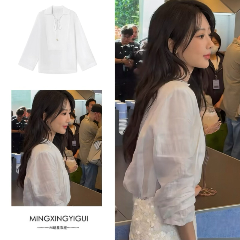 楊子同型白シャツ女性2025年夏新作デザインニッチ古銭風ラミー日焼け止めシャツ