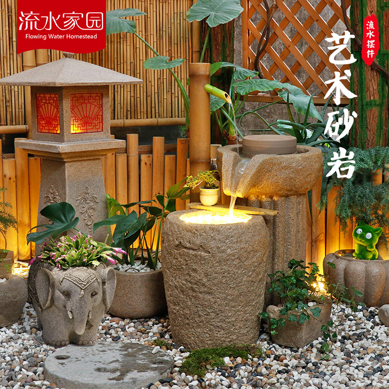 Japanese garden flowing water landscape garden layout balcony circulating water features indoor outdoor fish pond fish tank landscaping ornaments
