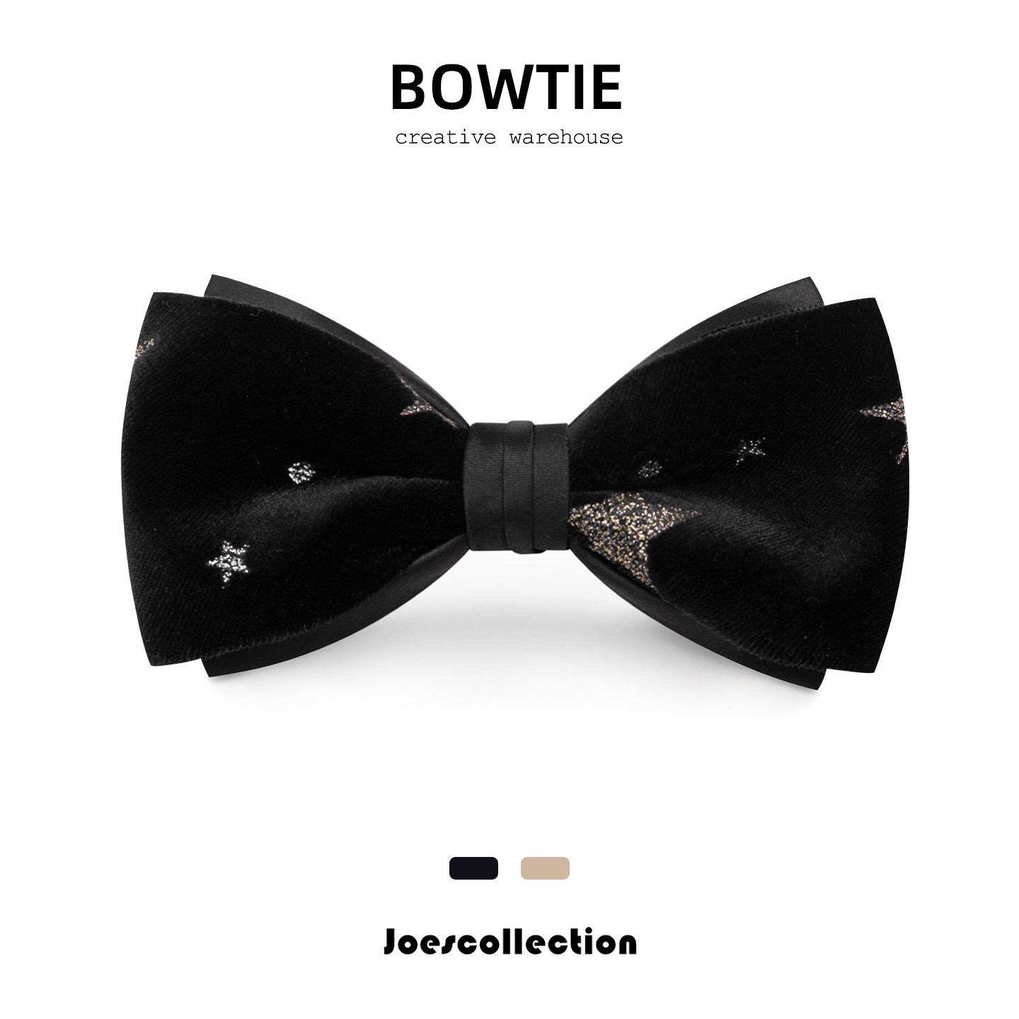 Mr. Hutu HTXS Original Men's Wedding Cocktail Bow Tie - Black Velvet with Silver Foil Butterfly - High-End Feel
