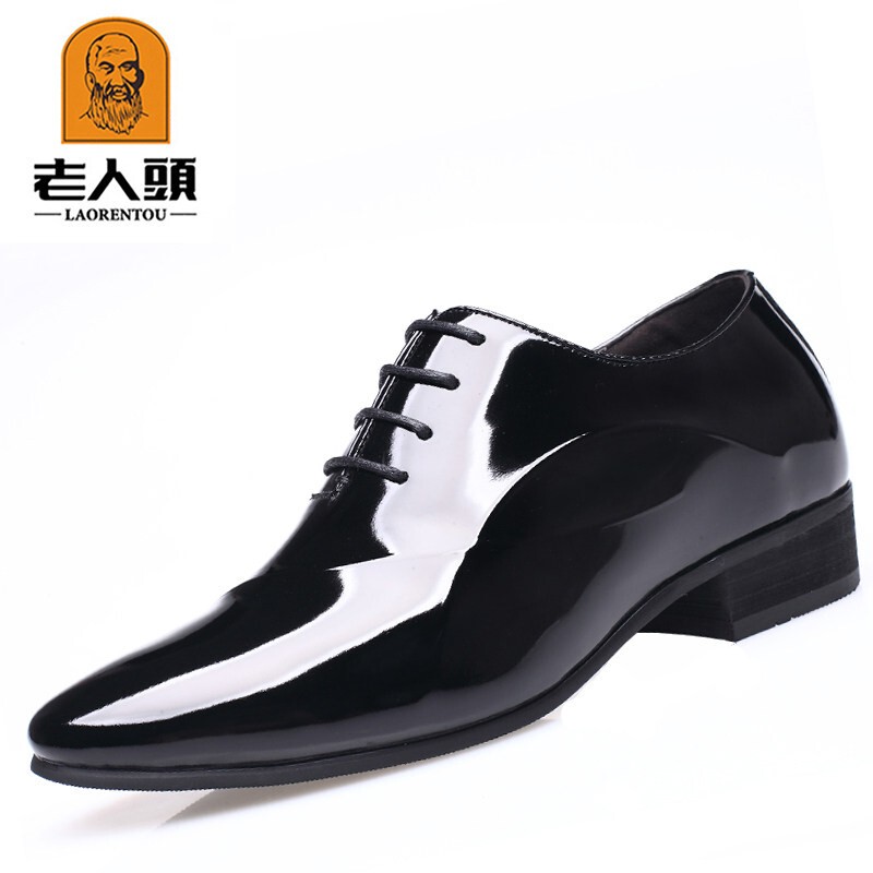 High-End Height-Increasing Men's Shoes for Seniors, 6cm Men's Business Formal Leather Shoes, Genuine Leather Breathable Shiny Leather Wedding Shoes, 8cm