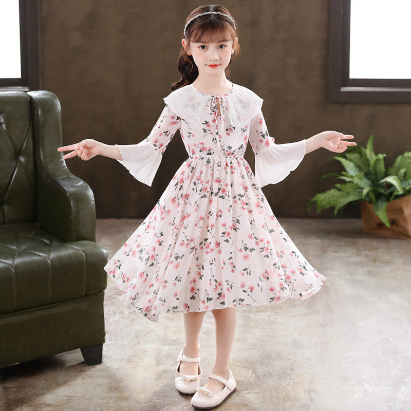 Girls Floral Dress Spring Dress Children's Western Style Big Boy Summer Chiffon Children's Clothes Net Red Korean Skirt Summer