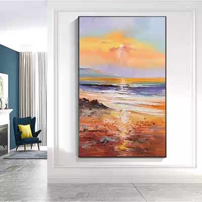 Pure hand-painted sea landscape oil painting entrance corridor aisle Nordic decorative painting vertical version of modern thriving hanging painting