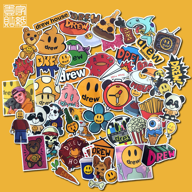 50 pieces of drinkhouse Justin Bieber smiley tide brand luggage stickers skateboard mobile phone protective shell waterproof stickers