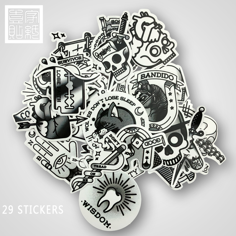 29 sheets tattoo tattoo old school style suitcase trolley case dead fly guitar waterproof stickers