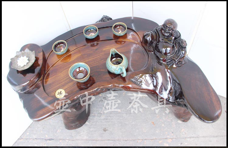 Bộ phụ kiện bằng gỗ rắn rễ cây chạm khắc khay trà cống ống đồng bị rò rỉ - Trà sứ bình pha trà có lõi lọc