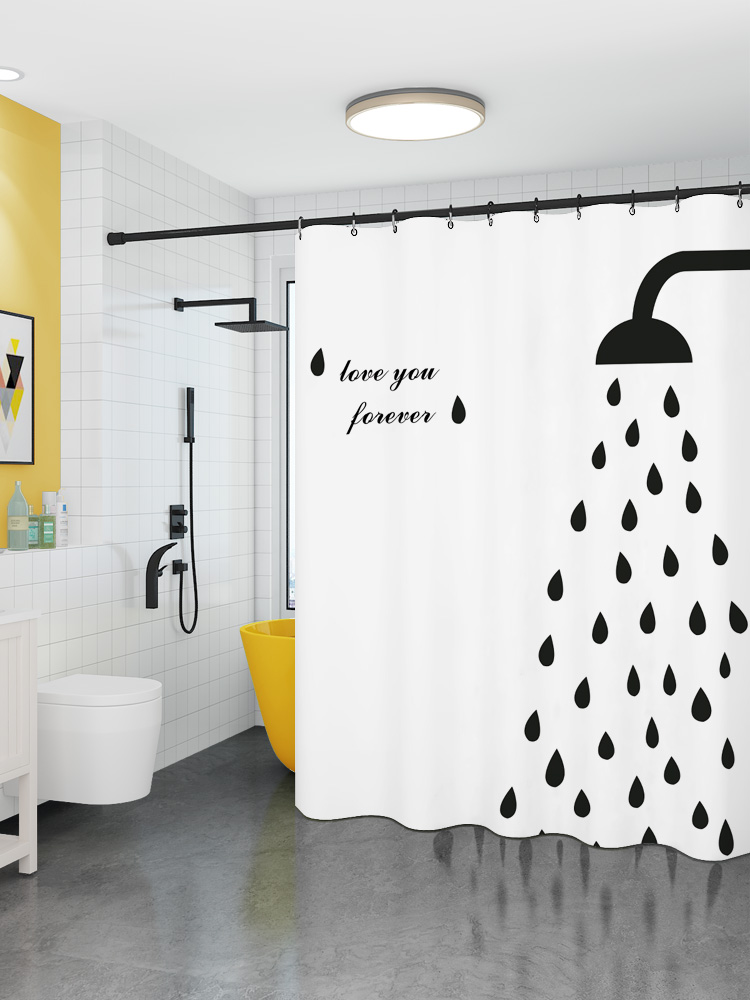 Powder room shower curtain Waterproof cloth set Bathroom free hole mildew curtain hanging curtain Bath partition window thickened shower