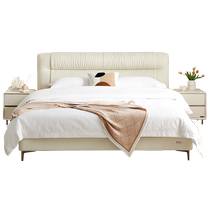 Quanyou Home Cream Style Leather Bed Master Bedroom Double King Bed Soft Covered Leather Art Bed 2024 New Style 116111