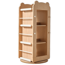 Quanyou Home 2024 new rotating picture book toy storage rack Nordic log style living room study childrens bookshelf