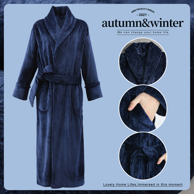 Sleeping robe male winter coral suede bathrobe thickened lengthened in morning gown flannel pyjamas for men's autumn and winter large size bathrobe