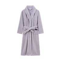 Женский однотонный халат светло-серого цвета в полоску с лацканами.