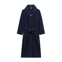 Женский одинарный халат в темно-синюю полоску с лацканами