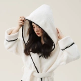 Бархатный демисезонный коралловый банный халат, бархатная длинная зимняя пижама с капюшоном, увеличенная толщина