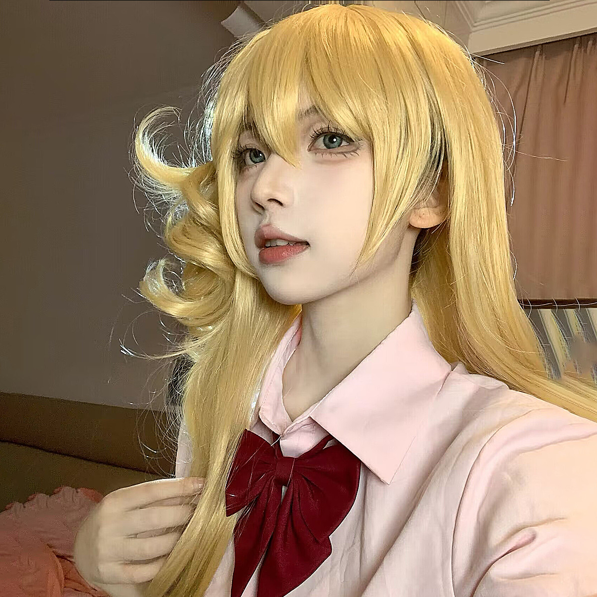 柑橘味香水cos假毛蓝原柚子le长卷发日系jk少女空气刘海女高头套_COSPLAY配件_淘宝游戏网