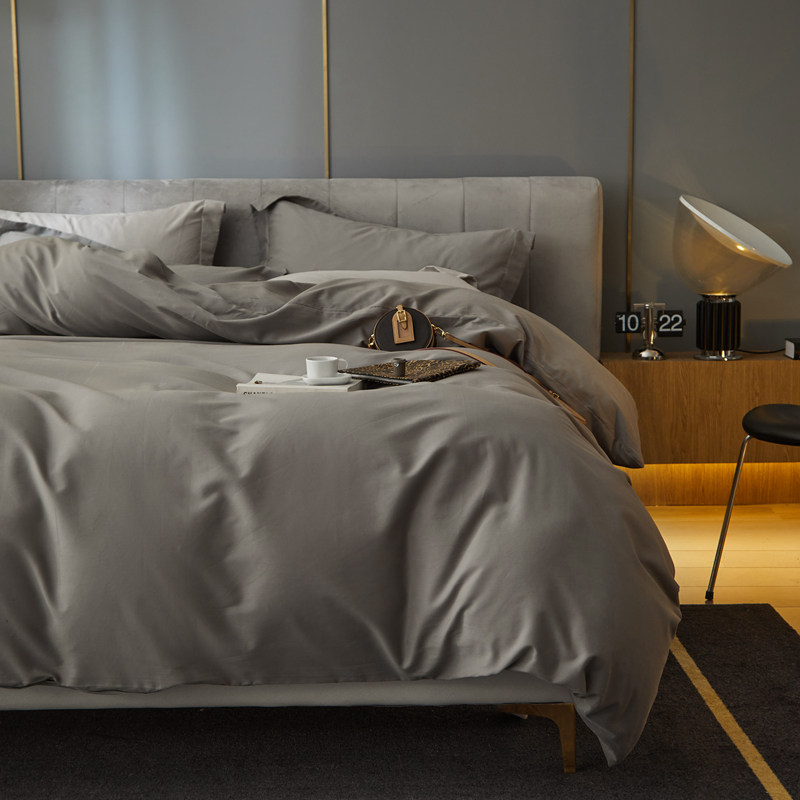 Nordic minimalist 100 long suede cotton mill wool pure colour four pieces of pure cotton full cotton warm quilt cover 1 8 bed bedding-Taobao