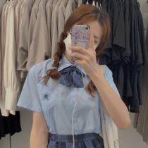 Small Lam Embroidered Organ Pleats Blue JK Shirt Woman Original Genuine Day Ensemble Academy Short Sleeve Shirt Student Banfu