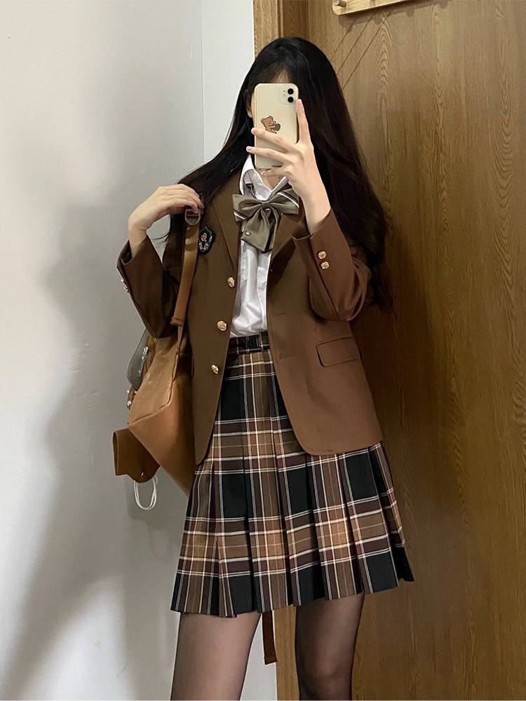 Holy Carter Tea Western Hemp Clothes Schoolgirl JK Uniform Suit Jacket Woman Spring Autumn Original Tea Color West Suit School for Sensation Suit