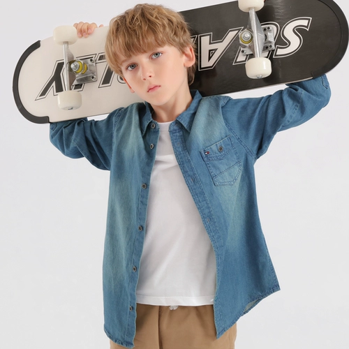 Осенняя рубашка для мальчиков, синяя цветная джинсовая куртка для отдыха, подходит для подростков