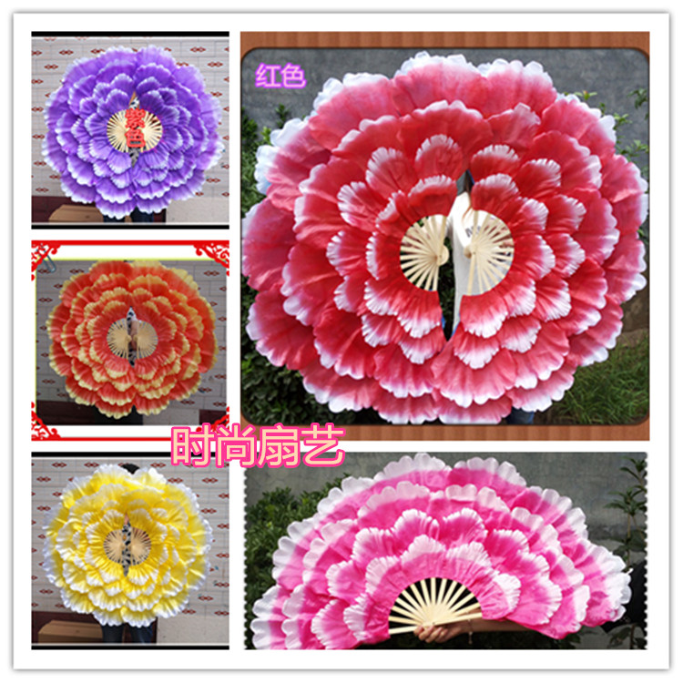 Customized new direct sales opening dance peony flower fan big petal fan performance dancing yangko fan hot sale promotion