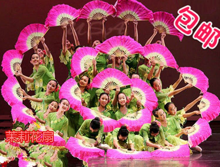 2021 new one-foot two-fan bone jasmine dance double-sided three-color dance performance square fan Yangko fan