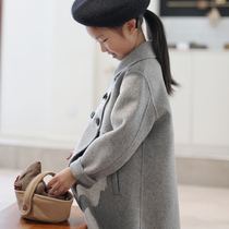 Girls double face cashmere large coat with long section 2021 new Korean version autumn and winter clothing foreign air baby child jacket children