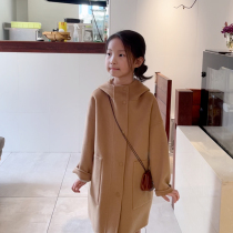 2022 autumn and winter Korean style hooded cloak childrens cashmere coat boys and girls all wool baby handmade woolen coat