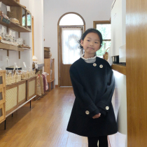 Girl Black Fur Coat 2021 Autumn Winter New Products Korean Version Full Wool Mid children Double face cashmere Grand coat