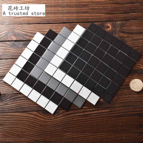 Pure white nine-grid mosaic kitchen powder room Bright white wall tiles Matt non-slip floor tiles Simple