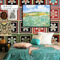 Living room kitchen bathroom student room background wall flower tiles balcony flowers antique color floor tiles retro small tiles 300