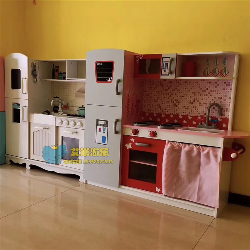 Early education Garden Children play home wine Wooden kitchen refrigerator combination Kindergarten shopping mall Parent-child simulation kitchenware tableware