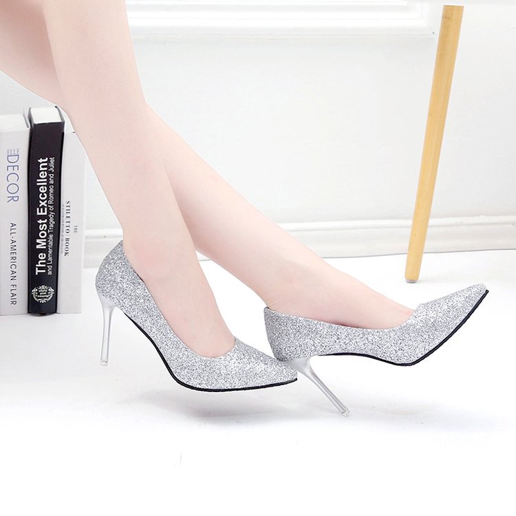 Silver Bridesmaid High Heels for Women, Mid-Heel 3-5cm, 9cm Shallow Sequin Dress Shoes, Crystal Stiletto Heels, Annual Meeting Ol Silver Bridesmaid High Heels for Women, Mid-Heel 3-5cm, 9cm Shallow Sequin Dress Shoes, Crystal Stiletto Heels, Annual Meeting Ol