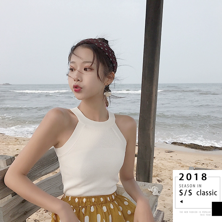Áo len nữ kiểu retro sang trọng kiểu Hồng Kông mùa hè mặc áo lụa dệt kim phiên bản Hàn Quốc của áo cổ lọ không tay quây ao kieu dep