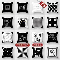 Black and White Sofa Pillow Geometric Cushion English Text Scandinavian Ins Pillow Living Room Lumbar Support Minimalist Line Pillow