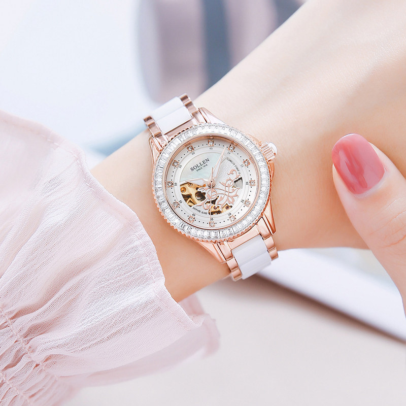 Famous brand watch female simple temperament waterproof fashion model luminous net red hollow watch automatic mechanical watch