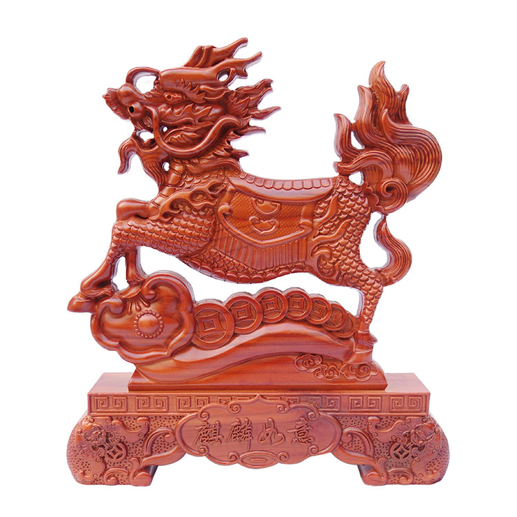 Fattening Peach Wood Engraving Kirin Swing Piece Solid Wood Decorative Trick and delivery Bedroom Chinese Modern Ornament Living Room Genguan