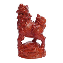 Peach wood carving unicorn ornaments solid wood jewelry town house Zhaocai pair of living room office desktop decoration crafts