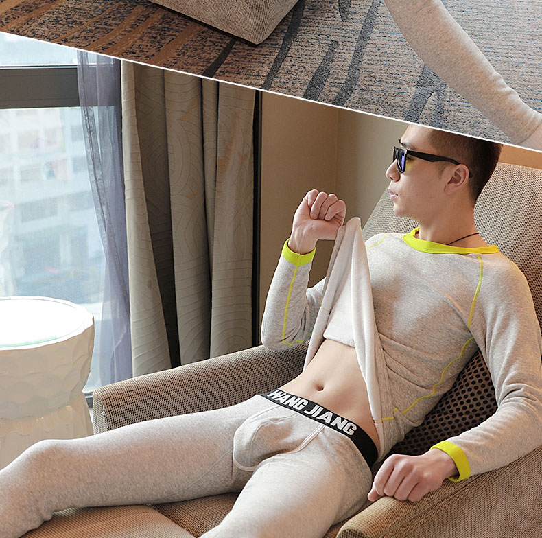 Quần lót nam dày cộng với nhung phù hợp với mùa thu và mùa đông thanh niên cổ tròn thủy triều phiên bản Hàn Quốc của quần lót nam mùa thu quần dài đồ bộ nữ mặc nhà