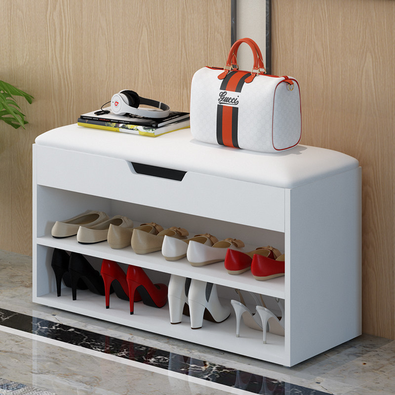 Changing shoes stool Home Entrance Door Shoe Cabinet Wear shoes Stool Multifunction Wooden Stool Soft Bag Cushion can sit strip shoe holder