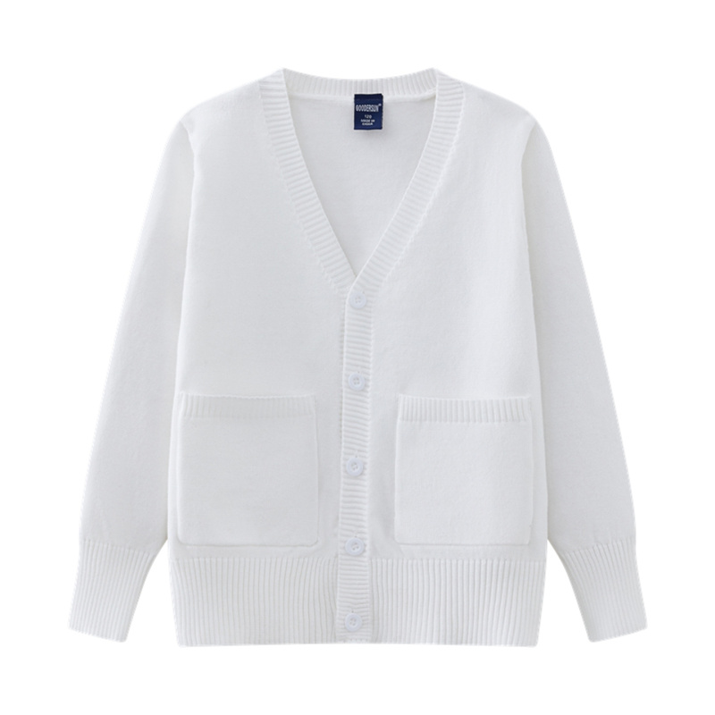 Solid Color V-Neck Knitted Cardigan for Children, College Style Pure Cotton Pocket Sweater for Students, Versatile Solid Color Knitted Jacket Solid Color V-Neck Knitted Cardigan for Children, College Style Pure Cotton Pocket Sweater for Students, Versatile Solid Color Knitted Jacket
