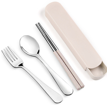 Single cute stainless steel portable tableware set chopsticks portable three-piece set fork spoon chopsticks box students