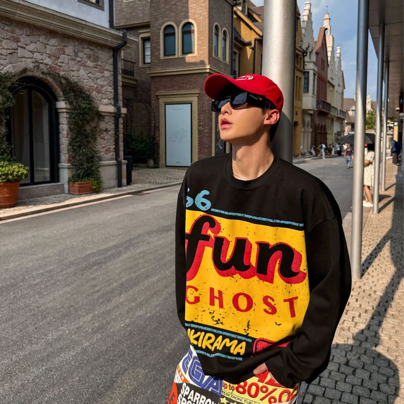 Original LAOSHU American Retro Cartoon Print Sweatshirt for Men and Women, Street Casual Trendy Crew Neck Top Original LAOSHU American Retro Cartoon Print Sweatshirt for Men and Women, Street Casual Trendy Crew Neck Top