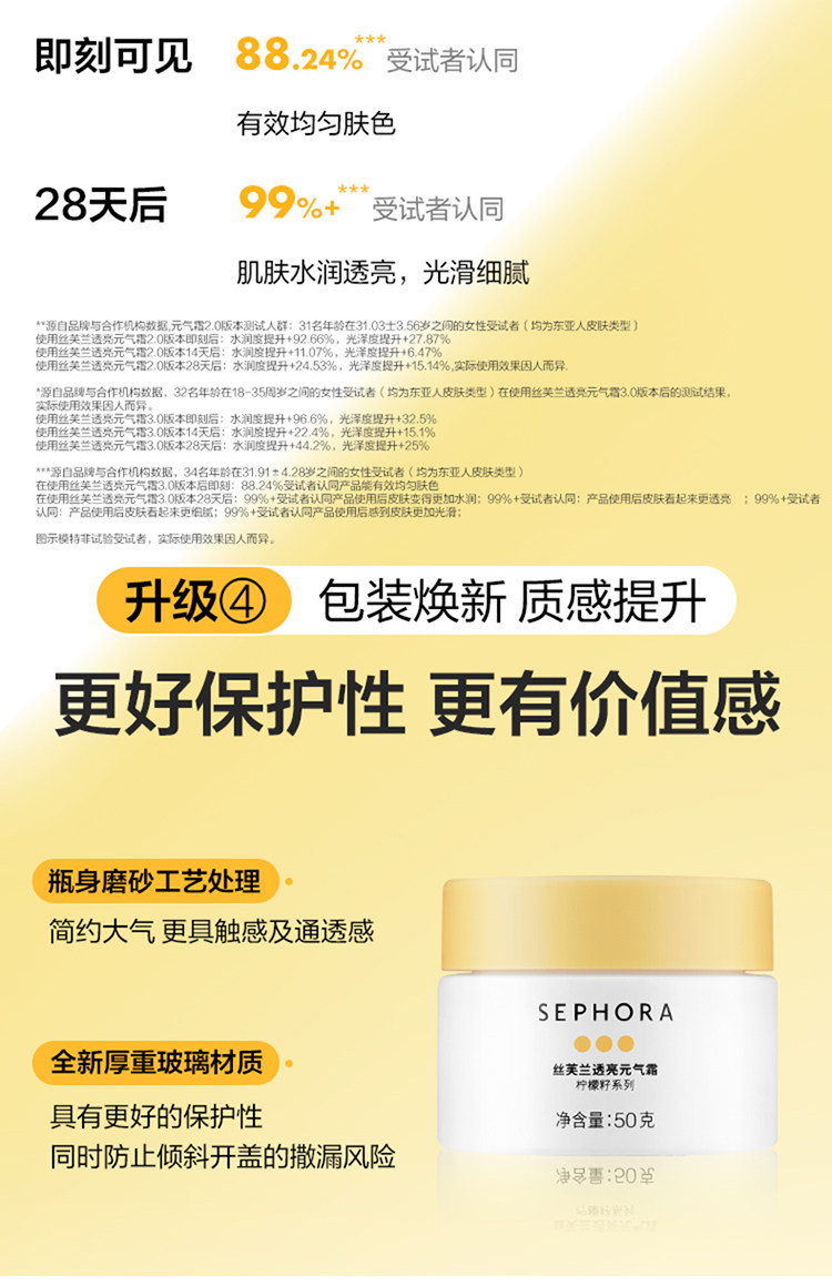 【中国直邮】蓝盈莹同款  Sephora  丝芙兰   透亮元气霜 柠檬籽系列(焕新3.0版)  素颜霜    脸部身体遮瑕裸妆  50g【彩妆大神王亚飞、春楠推荐】